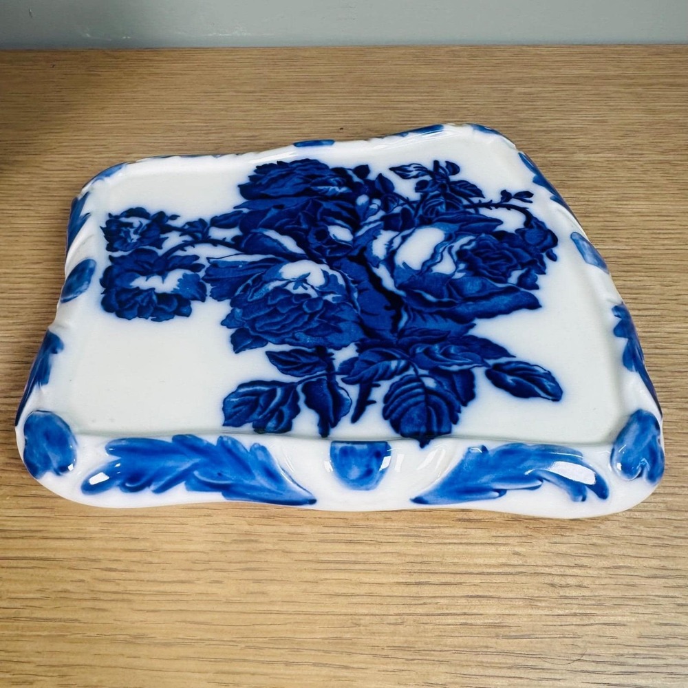 VTG Blakeney Ironstone Flow Blue Rose Cheese Keeper Dish Staffordshire England - Picture 8 of 15